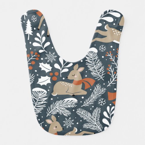 Vintage Christmas deer festive design Baby Bib