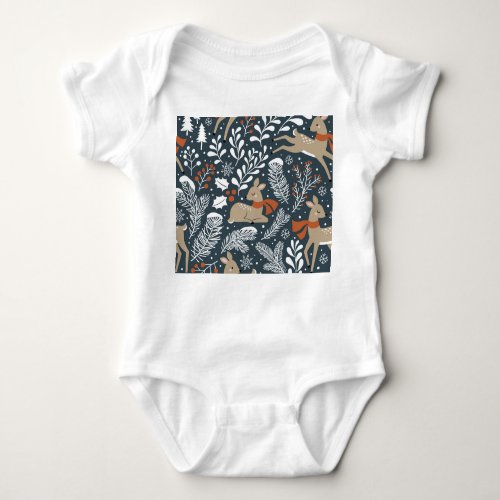 Vintage Christmas deer festive design Baby Bodysuit