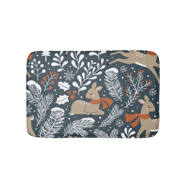 Vintage Christmas deer, festive design Bath Mat (Front)