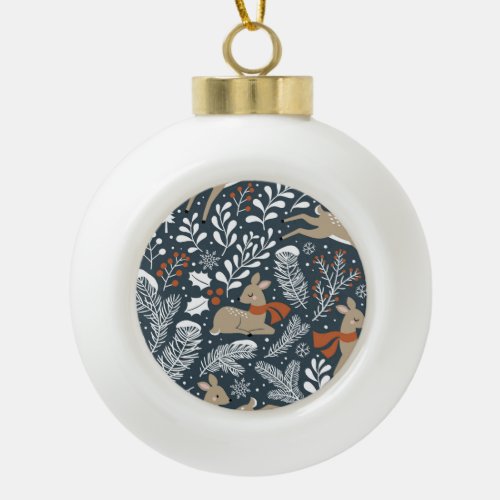 Vintage Christmas deer festive design Ceramic Ball Christmas Ornament