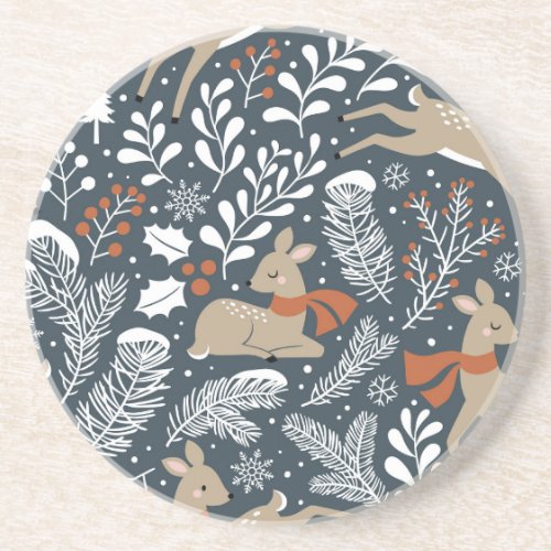 Vintage Christmas deer festive design Coaster