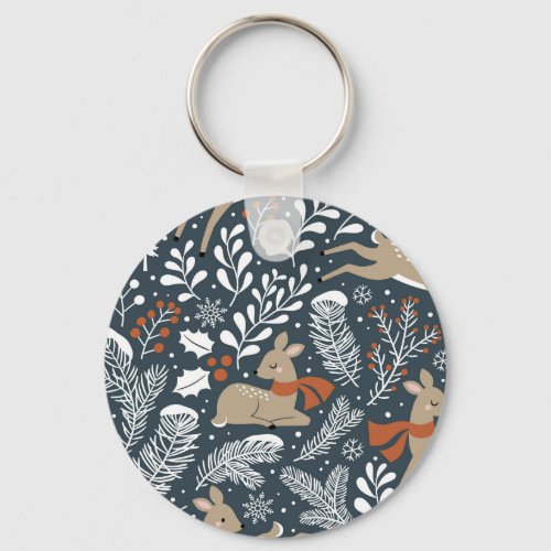 Vintage Christmas deer festive design Keychain