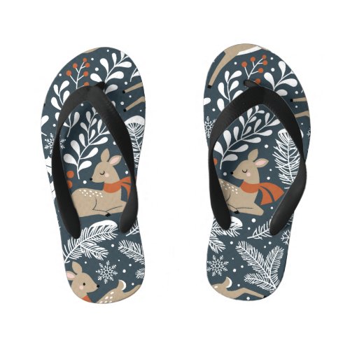 Vintage Christmas deer festive design Kids Flip Flops