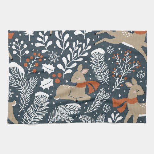 Vintage Christmas deer festive design Kitchen Towel