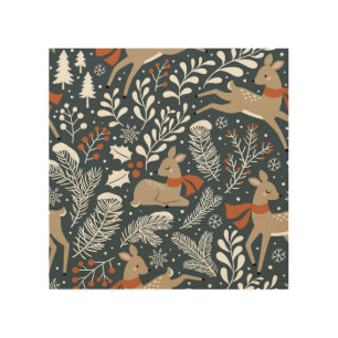 Vintage Christmas deer, festive design Wood Wall Art