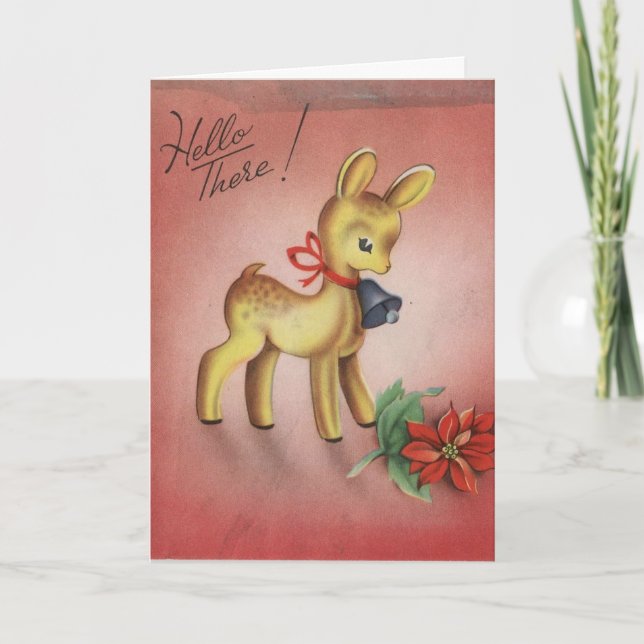 Vintage Christmas Deer Holiday Card (Front)