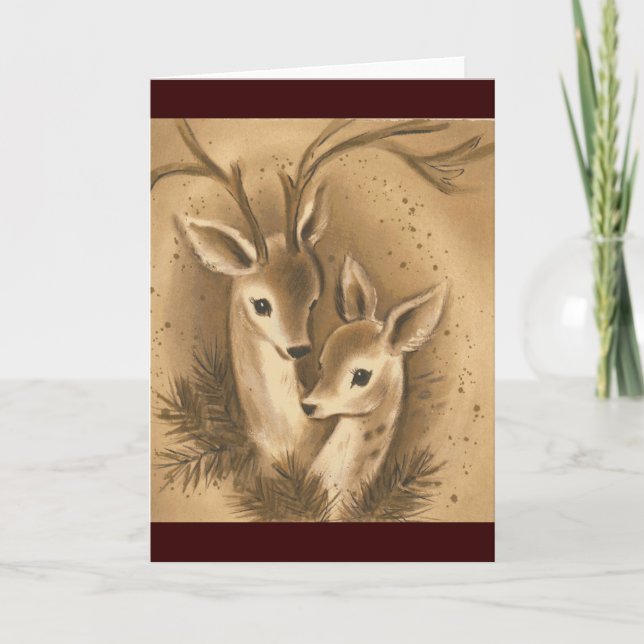 Vintage Christmas Deer Holiday Card (Front)