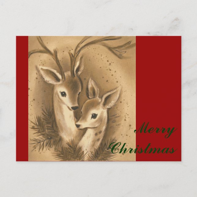 Vintage Christmas Deer Holiday Postcard (Front)
