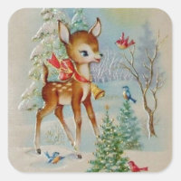 Vintage Christmas deer Holiday sticker