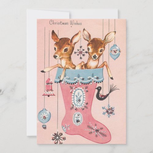 Vintage Christmas Deer In Stocking Holiday Card