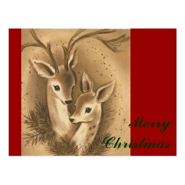 Vintage Christmas Deer Postcard
