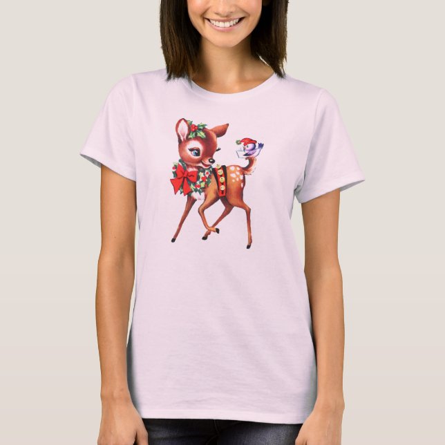 Vintage Christmas Deer T-Shirt (Front)