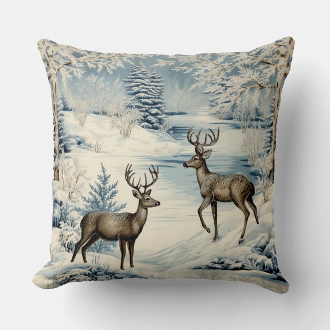 Vintage Christmas Deer Throw Pillow (Front)