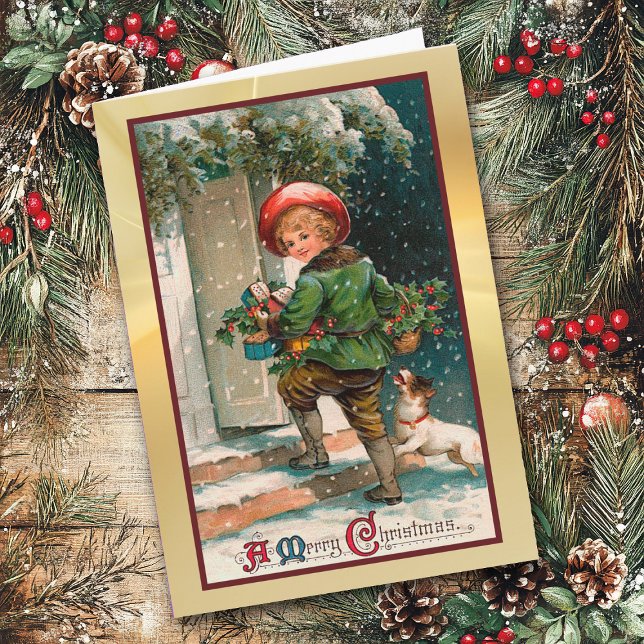 Vintage Christmas Delivery Boy Greeting Card (Creator Uploaded)
