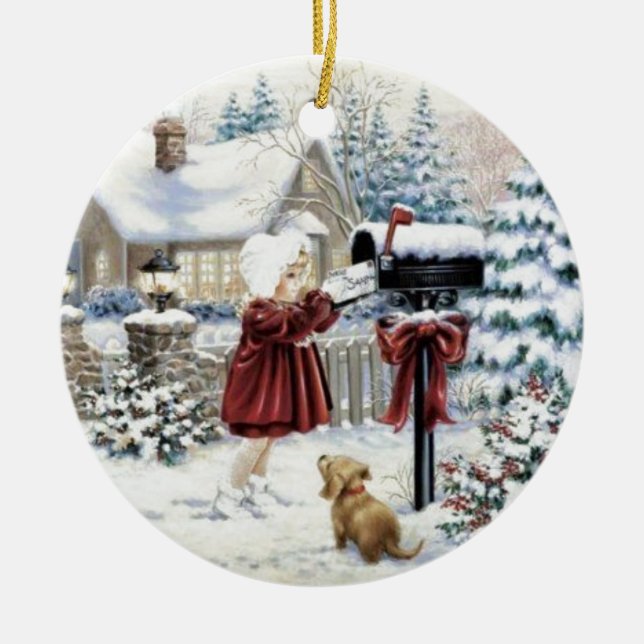 Vintage Christmas Delivery Ceramic Ornament (Front)