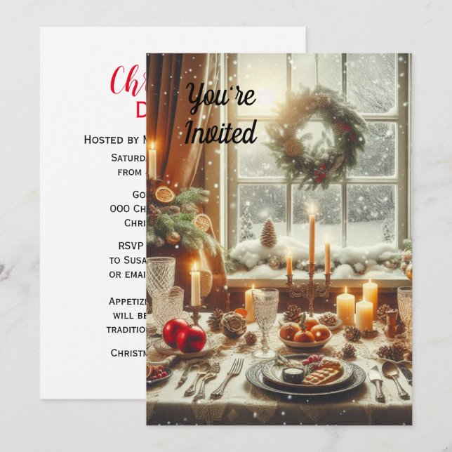 Vintage Christmas Dinner / Party Holiday  Invitation (Front/Back)