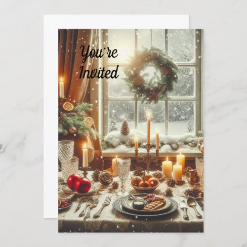 Vintage Christmas Dinner  Party Holiday  Invitation