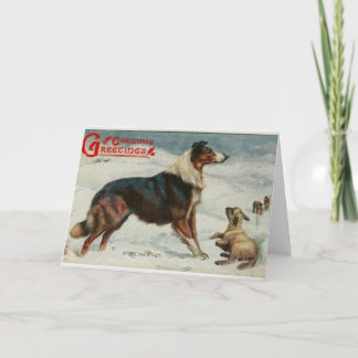 Vintage christmas dog in the snow greeting card