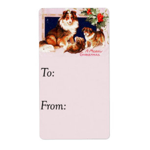 Vintage Christmas Dogs Gift Tag