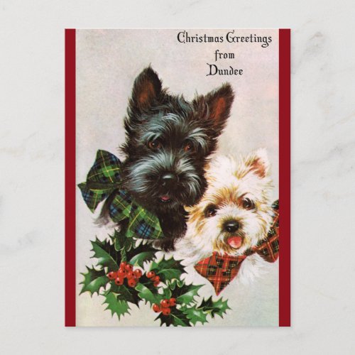 Vintage Christmas Dogs Holiday Postcard