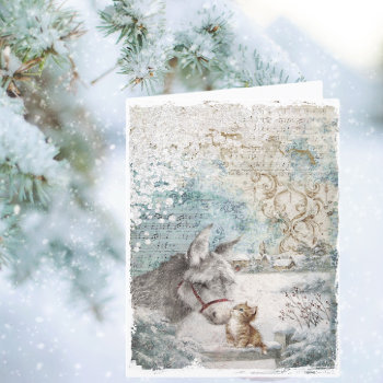 Vintage Christmas Donkey Kitten Holiday Card by 3Cattails at Zazzle