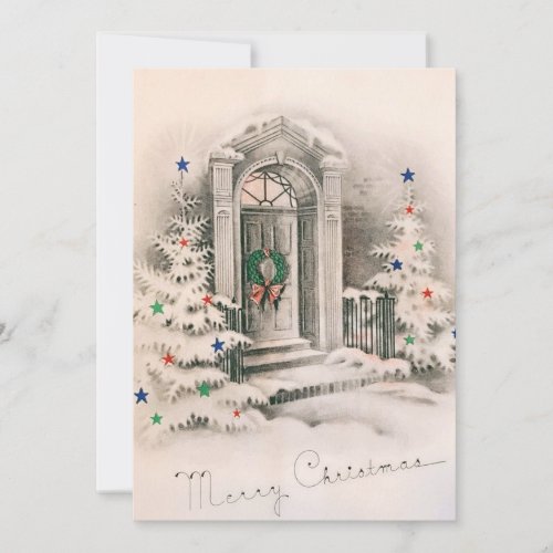 Vintage Christmas Doorstep  Holiday Card