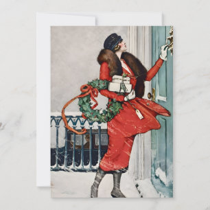 Vintage Christmas Doorstep Illustration Invitation