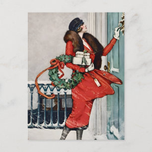 Vintage Christmas Doorstep Illustration Postcard