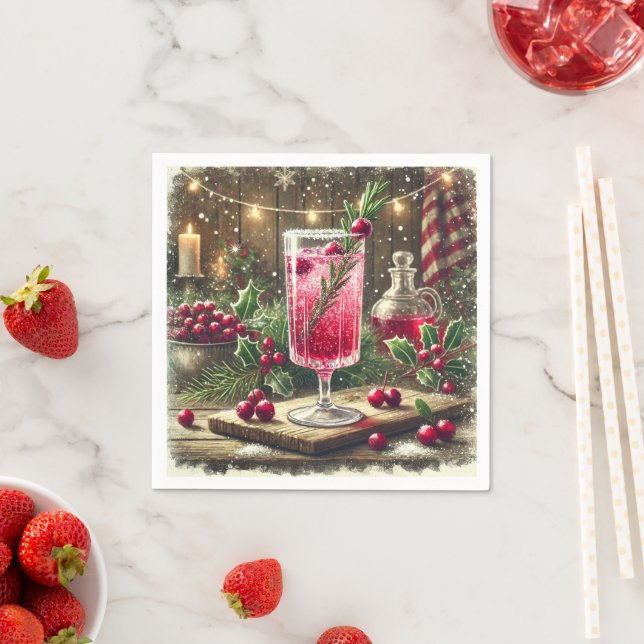 Vintage Christmas Drink Cranberry Fizz Decoupage Napkins (Insitu)