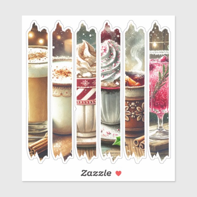 Vintage Christmas Drinks Washi Tape Scrapbook Sticker (Sheet)