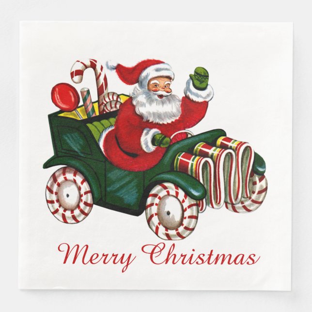 Vintage Christmas driving Santa party Paper Dinner Napkins (Front)