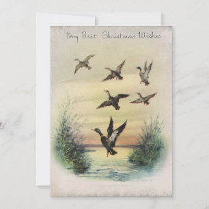 Vintage Christmas Ducks In Pond Holiday Card