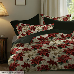 Vintage Christmas Duvet Red Poinsettia Design