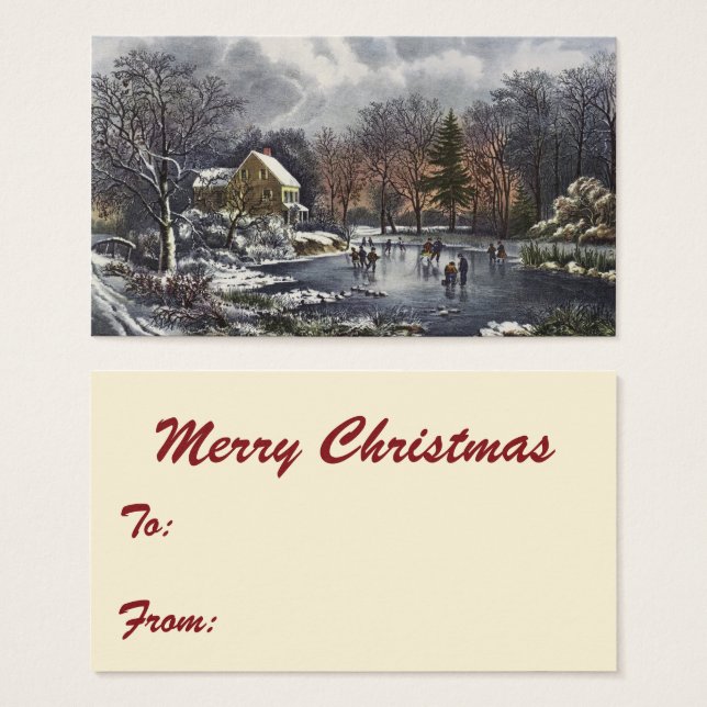 Vintage Christmas, Early Winter Skaters on a Pond (Front & Back)
