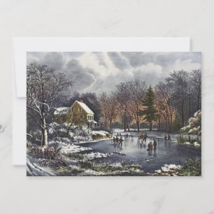 Vintage Christmas, Early Winter Skaters on a Pond Invitation
