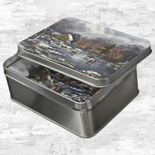 Vintage Christmas, Early Winter Skaters on a Pond Jigsaw Puzzle