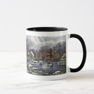 Vintage Christmas, Early Winter Skaters on a Pond Mug