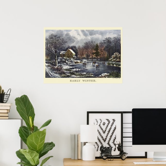 Vintage Christmas, Early Winter Skaters on a Pond Poster (Home Office)