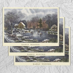 Vintage Christmas, Early Winter Skaters on a Pond Wrapping Paper Sheets<br><div class="desc">Vintage illustration Christmas holiday image originally published by Currier & Ives titled Early Winter,  1869. This design features people ice skating on a frozen pond,  snow on trees in a forest and a building next to a pond with skaters on a cloudy day.</div>