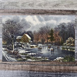 Vintage Christmas, Early Winter Skaters on Pond Poster<br><div class="desc">Vintage illustration Merry Christmas holiday image originally published by Ives titled Early Winter. This design features people ice skating on a frozen pond in the forest in winter. There is a building on the other side of the lake and snow on the ground.</div>