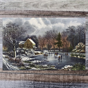 Vintage Christmas  Early Winter Skaters On Pond Poster by ChristmasCafe at Zazzle