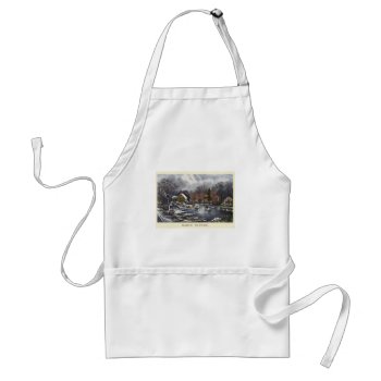 Vintage Christmas  Early Winter With Ice Skaters Adult Apron by ChristmasCafe at Zazzle