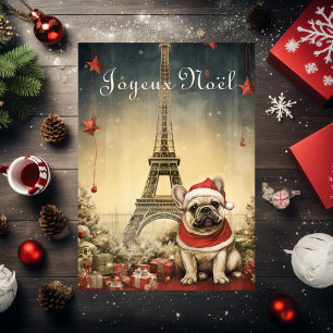Vintage Christmas Eiffel Tower French Bulldog Holiday Card