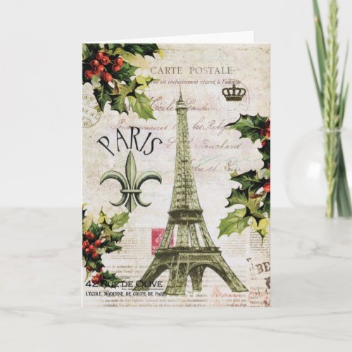 Vintage Christmas Eiffel tower notecard