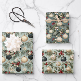 Vintage Christmas Elegance Design Wrapping Paper Sheets