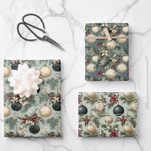 Vintage Christmas Elegance Design Wrapping Paper Sheets (Front)