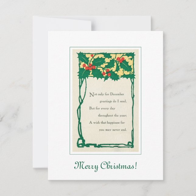 Vintage Christmas Elegant Holly Branch Retro Art Card (Front)