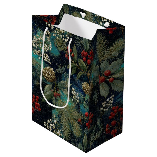 Vintage Christmas Elegant Sparkle II Medium Gift Bag (Front Angled)