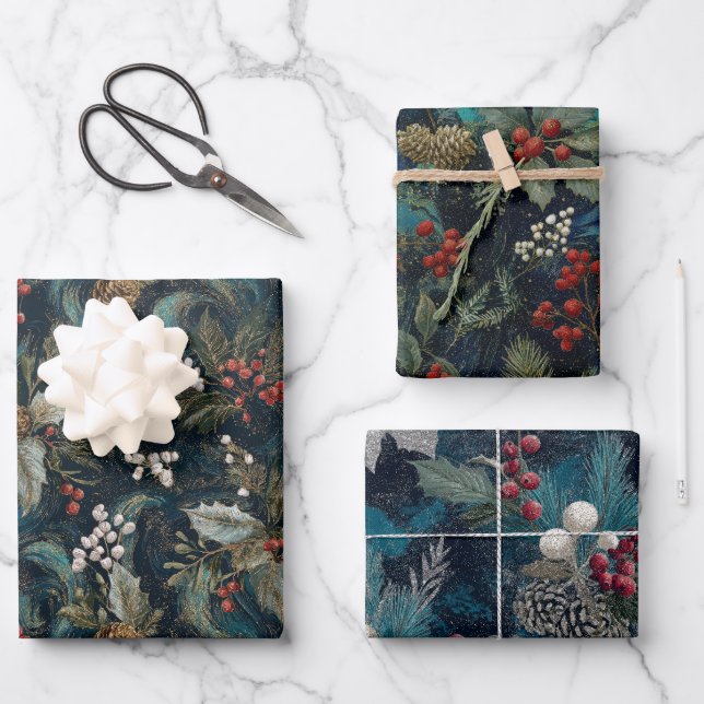 Vintage Christmas Elegant Sparkle Wrapping Paper Sheets (Front)