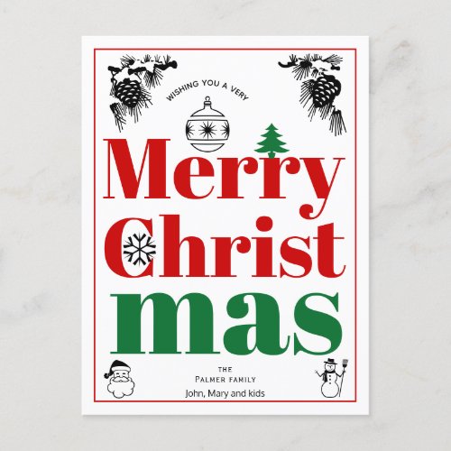 Vintage Christmas elements bold typography Holiday Postcard